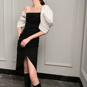 Fitted Black Dress with Statement Sleeves